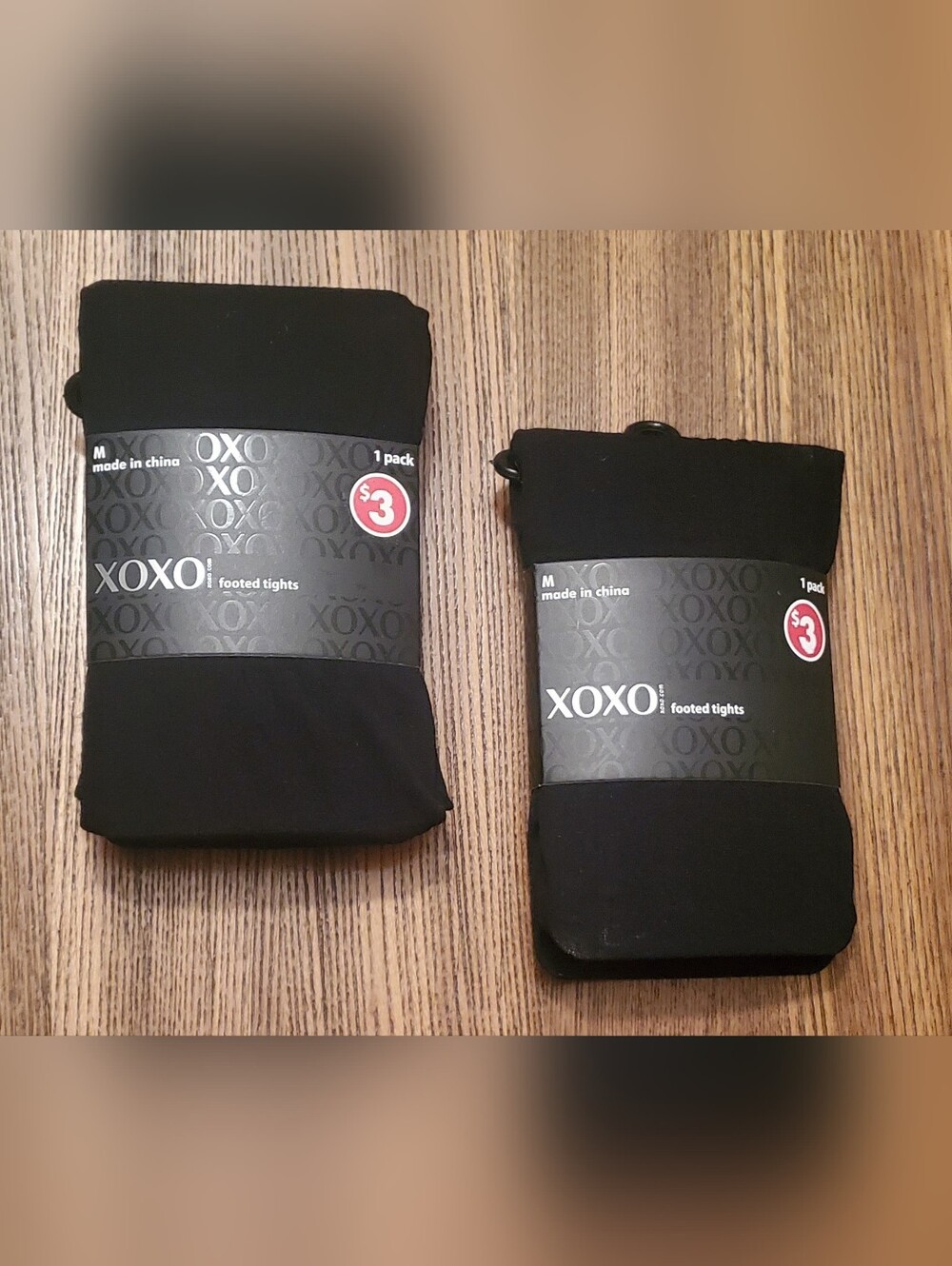 XOXO Women's Black Footed Tights Size Medium - Pack of 2 NWT